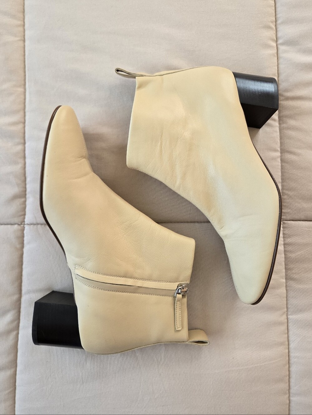 Everlane Day Boot, Cream Leather Ankle Boots, Block Heel, Side Zipper US 10.5 - Picture 2 of 11
